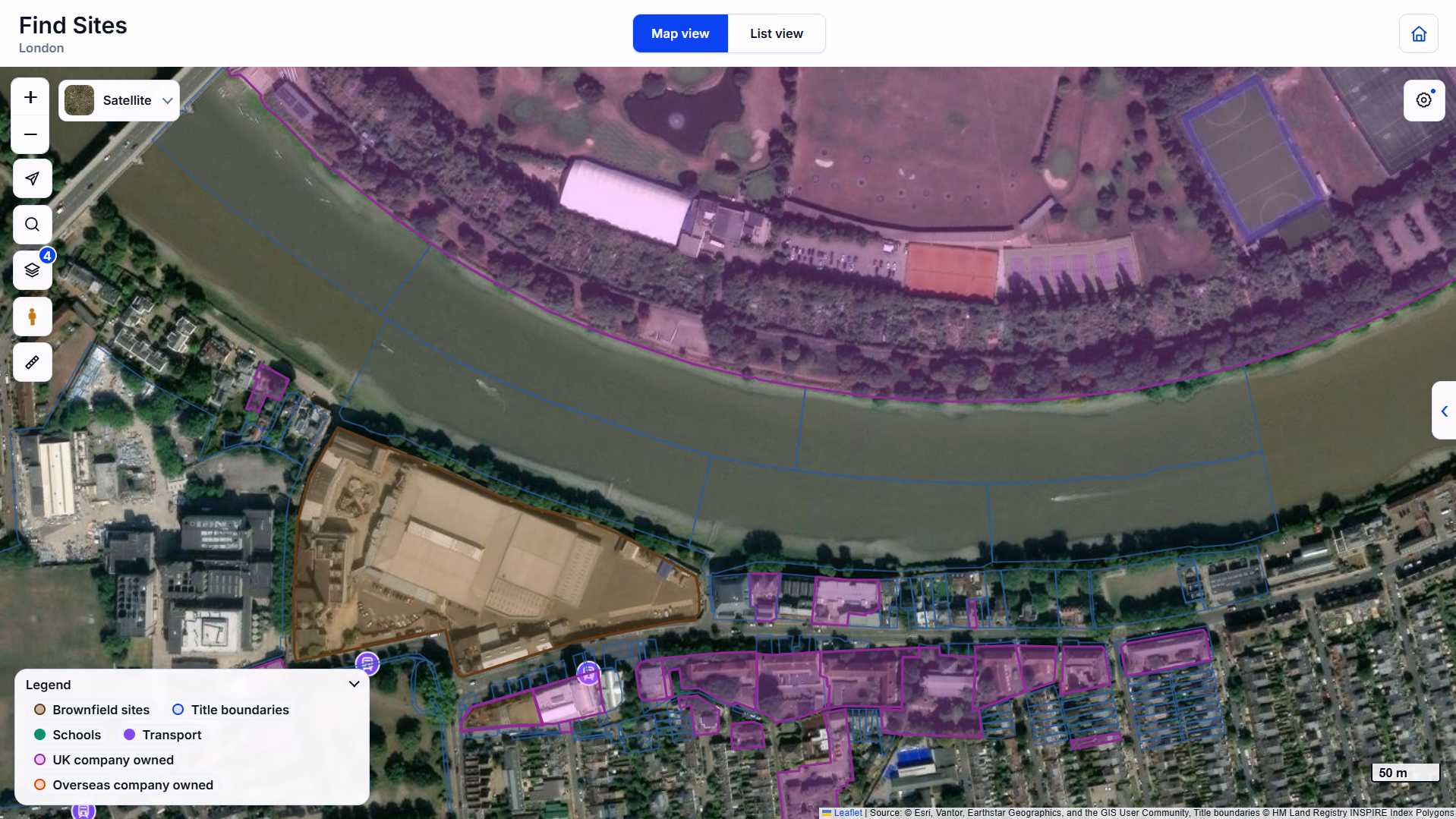 Find Sites map view with opportunity and constraint layers